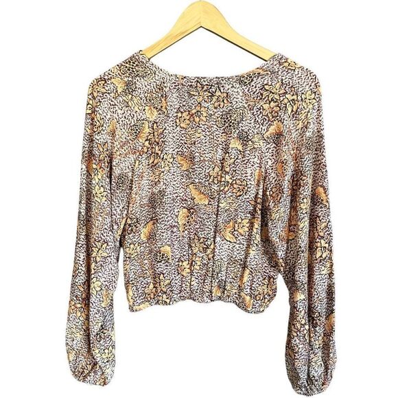 Rachel Zoe Bohemian Leopard Floral Print Deep V-neck Wrap Blouse - Picture 5 of 9